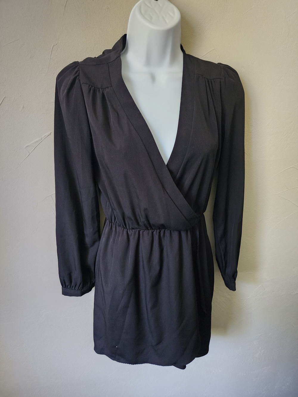 Honey Punch Black Long-Sleeve Wrap Mini Dress